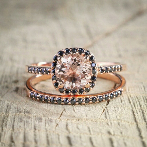 Peach Morganite Ring & Black CZ in 18k Rose Gold - Picture 3 of 6